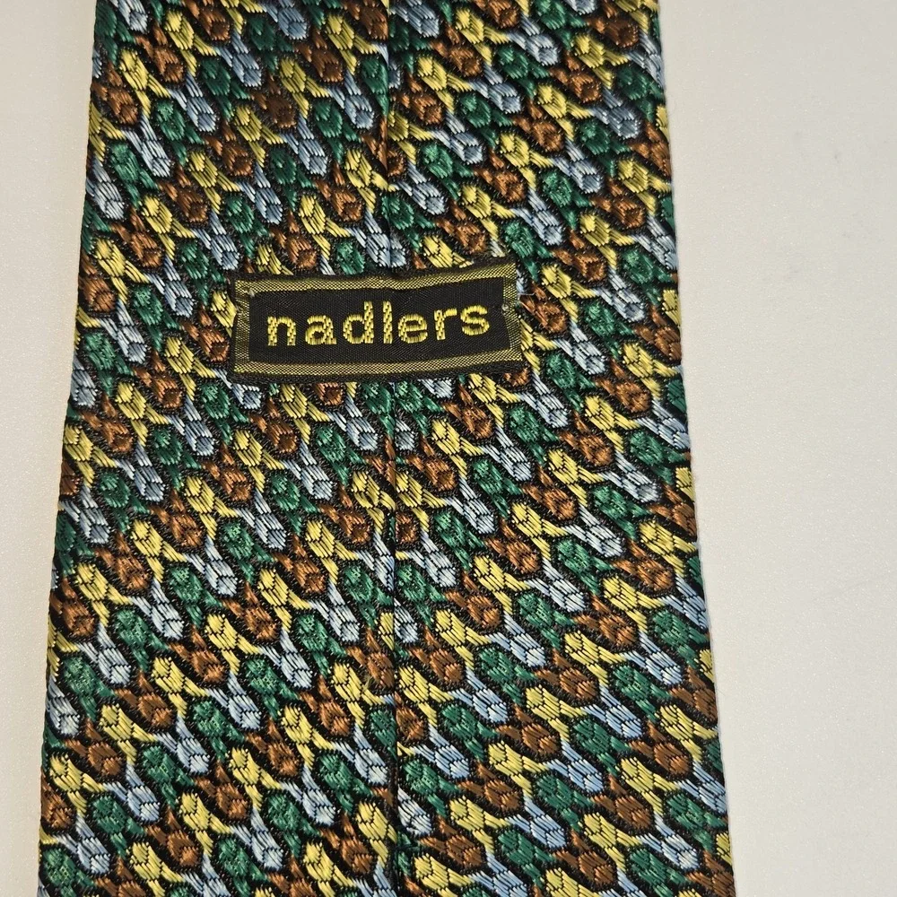 Vtg 60s Nadlers Rhodia Tie Woven Italy Green Gold Orange Geometric Mod Wide 4.5